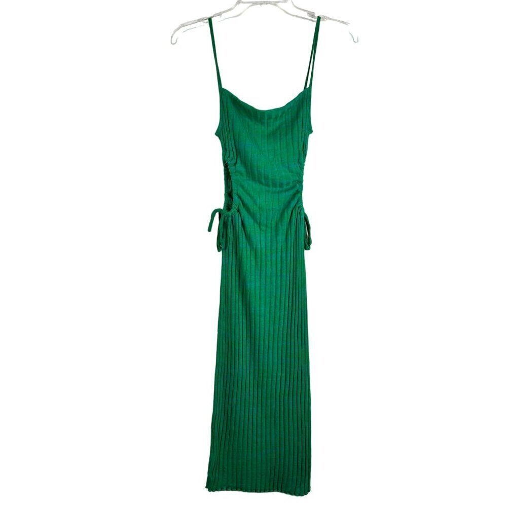 Zara Blue Green Strappy Ribbed Knit Cut Outs Midi Bodycon Dress Small - Picture 2 of 13